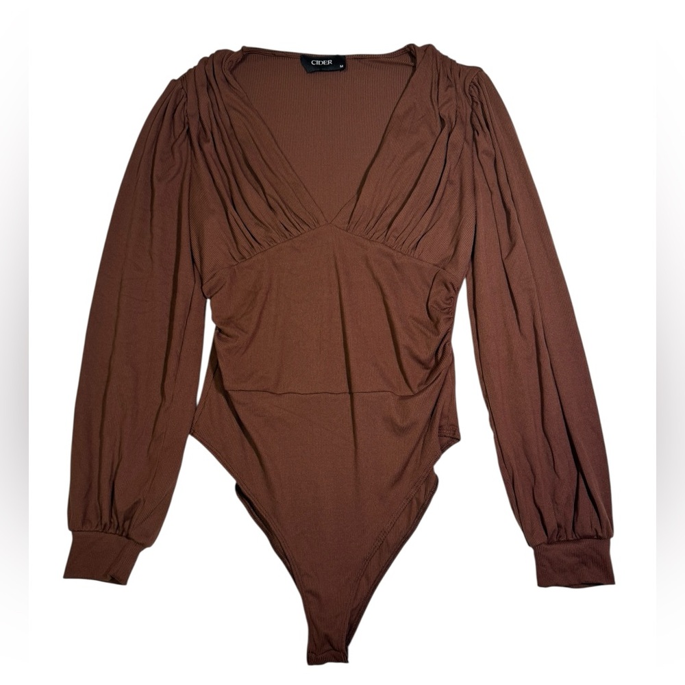 Cider Brown Long Sleeve Ribbed Bodysuit Women’s Size M - Picture 1 of 6